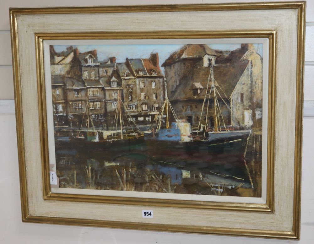 Clive McCartney (b. 1960), Boats at Honfleur, oil on board, 42cm x 59cm